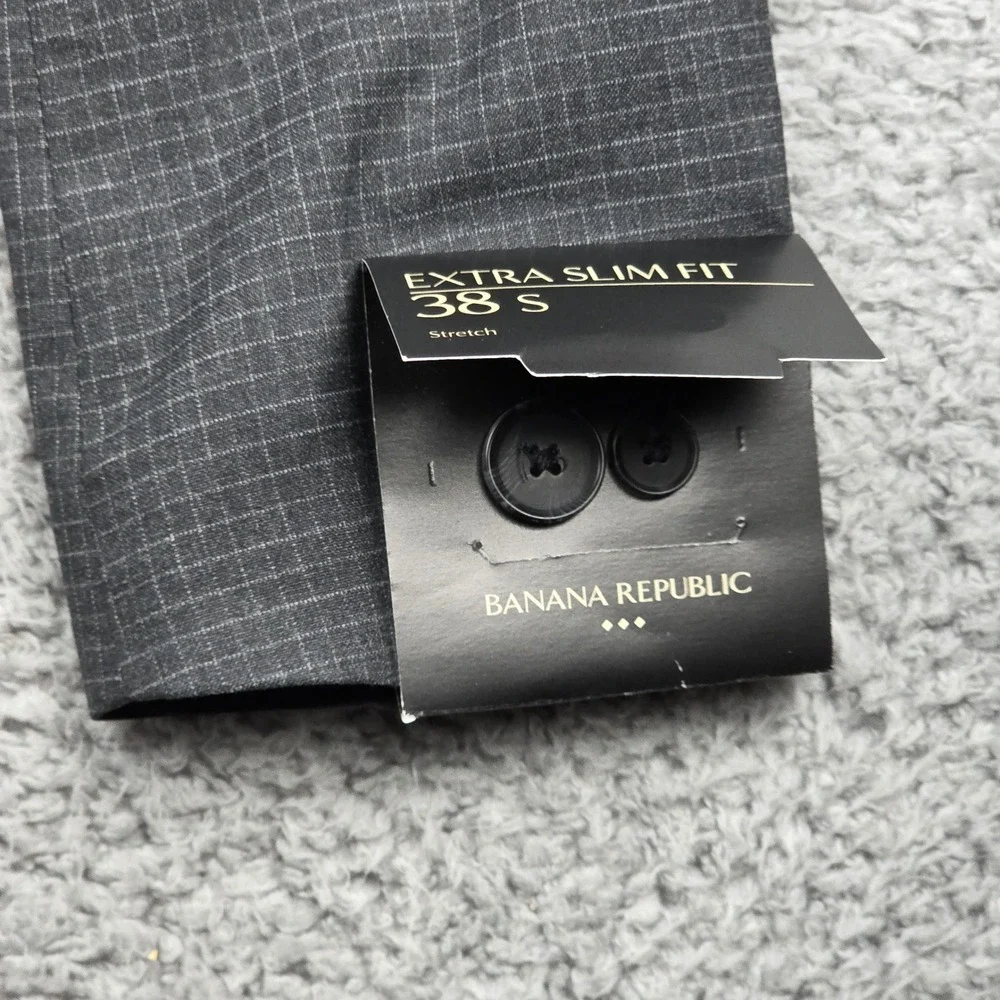 Banana Republic Extra Slim Fit Blazer‎ Mens 38S Grey Micro Check Stretch Jacket